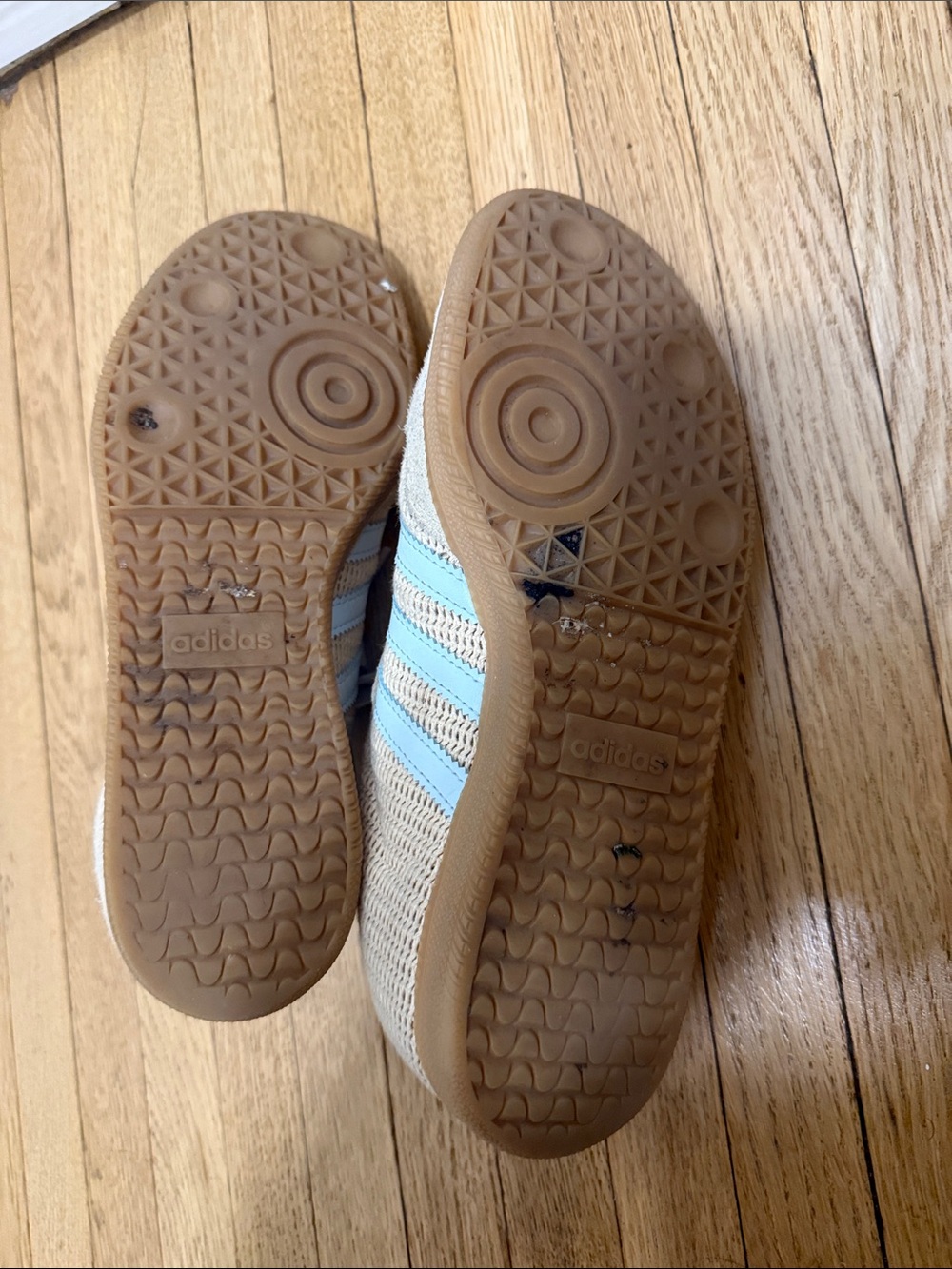 adidas Light Beige Sneakers with Pale Blue Stripes - Picture 4 of 9